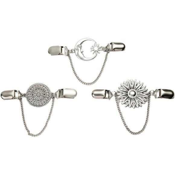 Accessories - (NWT) SHAWL/SWEATER CLIPS Set of 3 Assorted Clasp Clips, Silver Color Metal